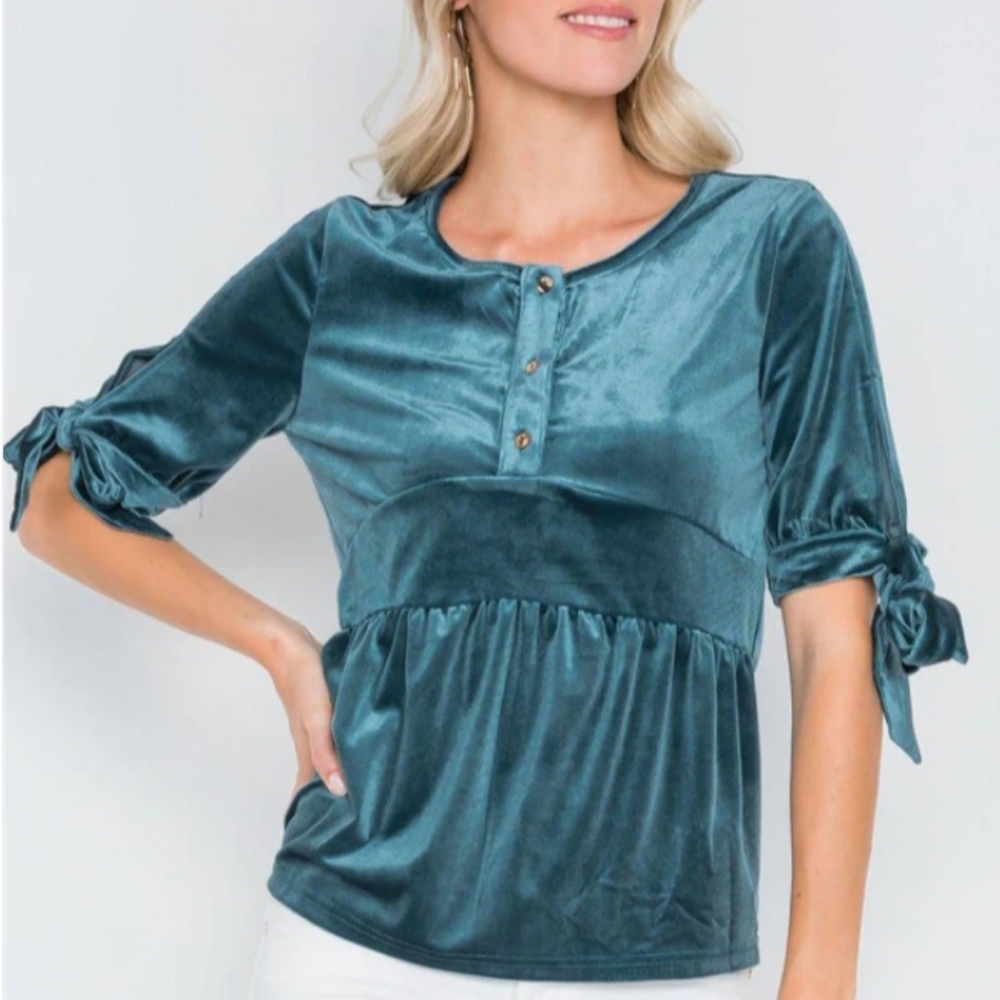 New Teal Cardigan Top Royal  Velvet Baby Doll button